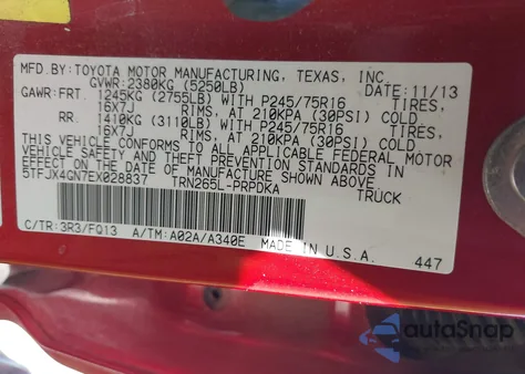 2014 Toyota Tacoma Prerunner from USA, damaged, VIN 5TFJX4GN7EX028837